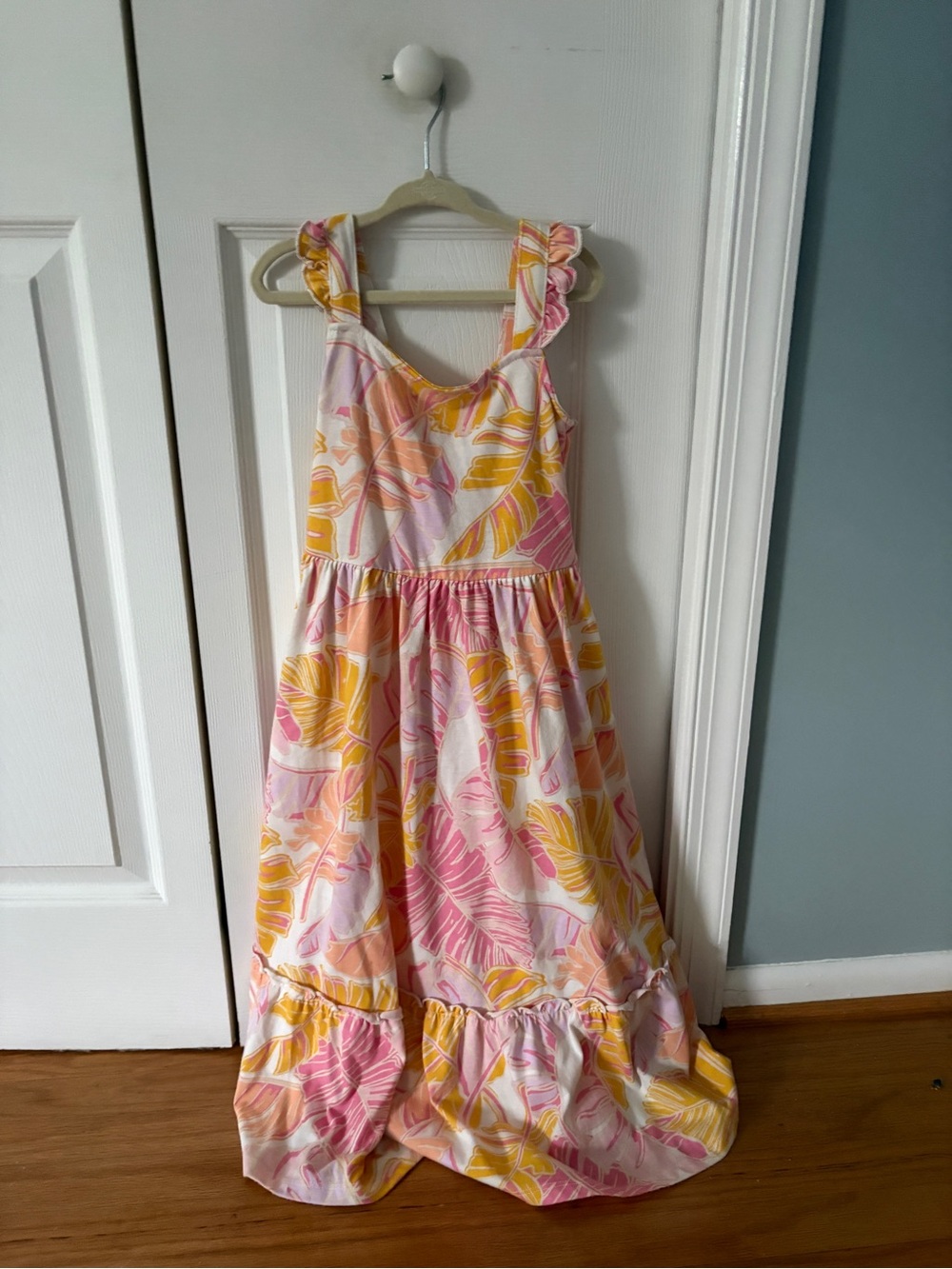 Cat & Jack Pink Yellow White Tropical Leaf Maxi Dress